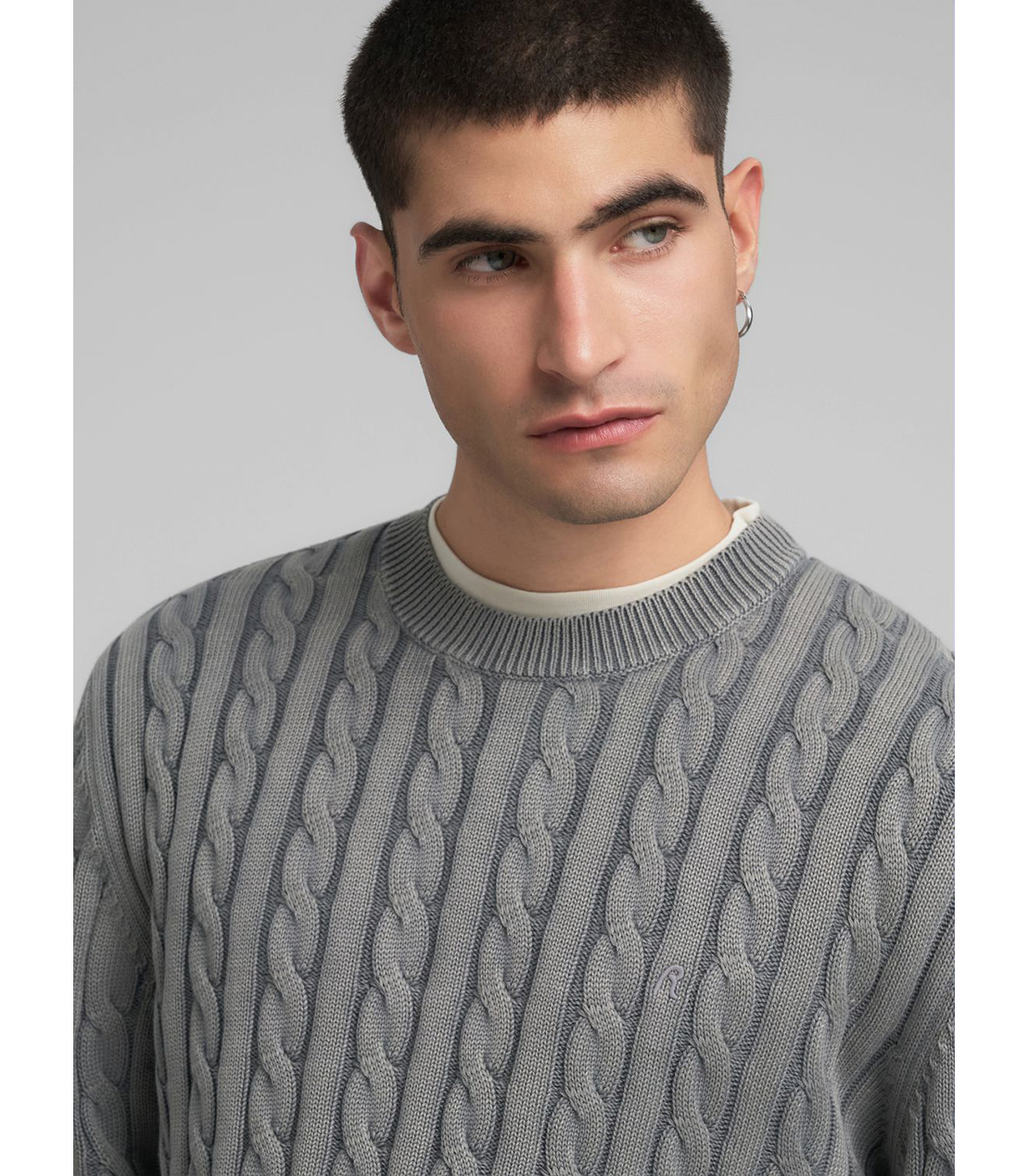 ケーブル編みコットンプルオーバー 詳細画像 スティールグレー 5